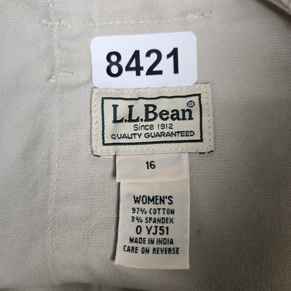 LL Bean Shorts Women 16 Tan Cream Cargo High Waist Casual Hiking Outdoor Fishing - Picture 8 of 9